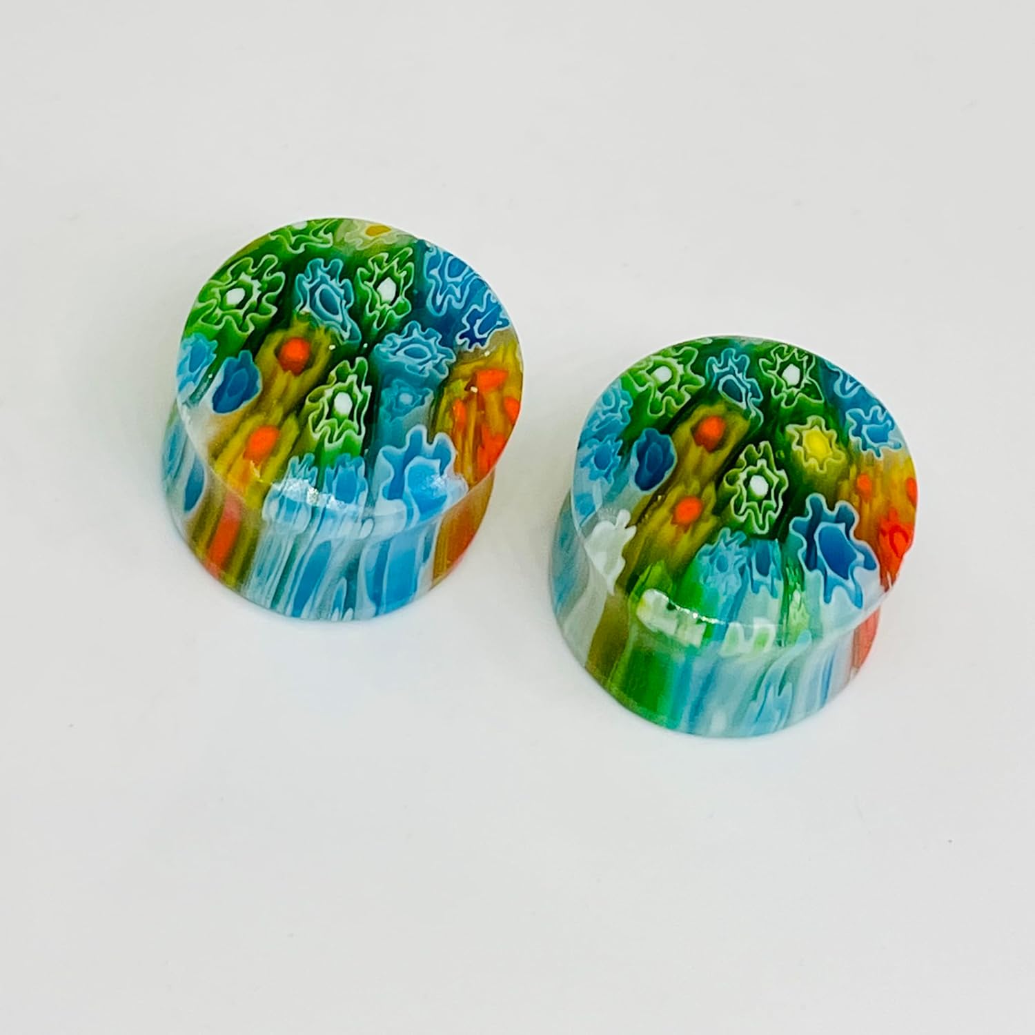 Uni Craft Handmade Millefiori Murano Glass Ear Plugs | Double Flared Saddle Gauges for Stretched Ears | Hypoallergenic Floral Body Piercing Jewelry | Sold as a Pair