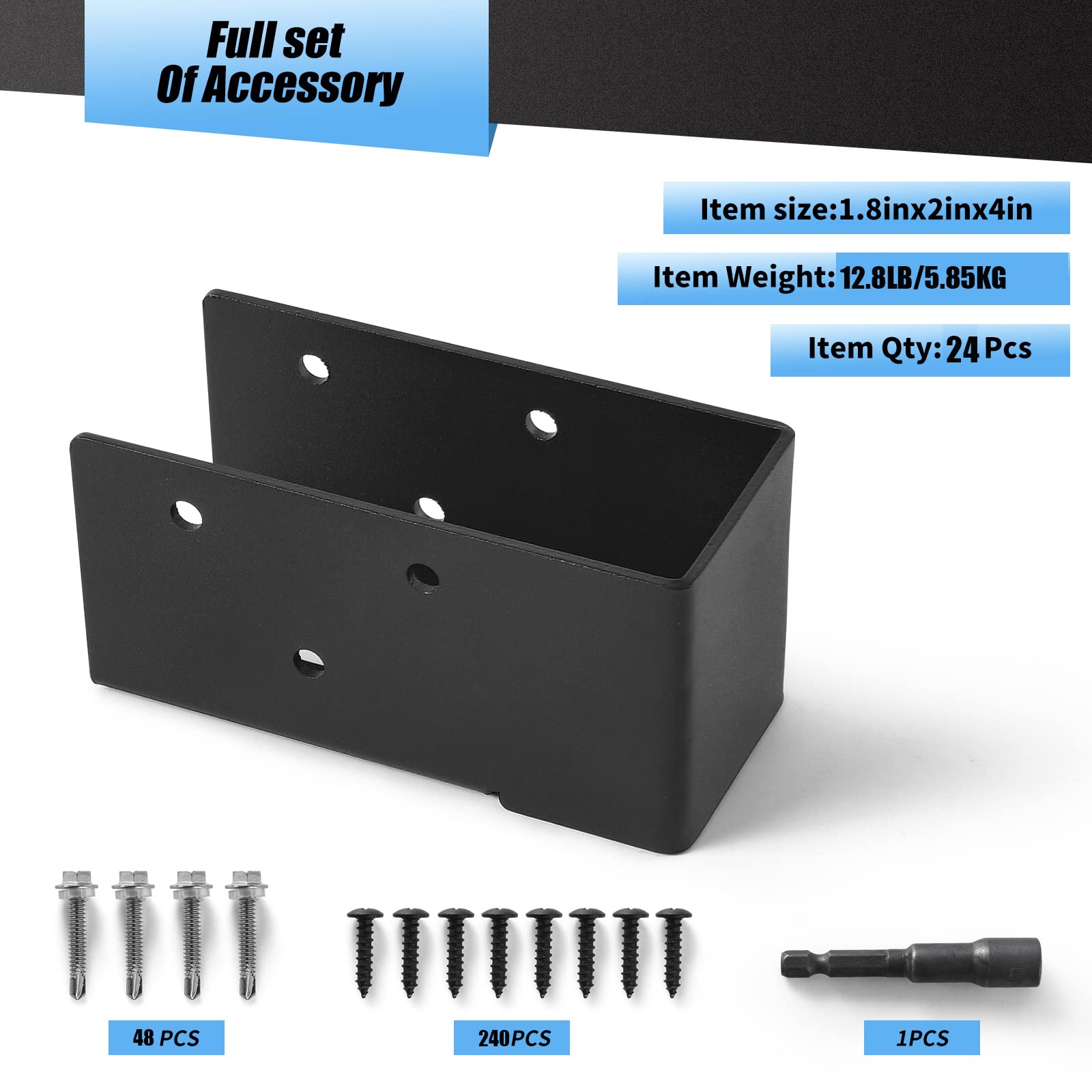 AXWHYS Concealed Joist Hangers, 24 Pcs of 2"x4" Outdoor Trim Concealed Flanges, Q235B Steel Powder Coated Concealed Mount Joist Hangers for 2"x4" Beam Swing…