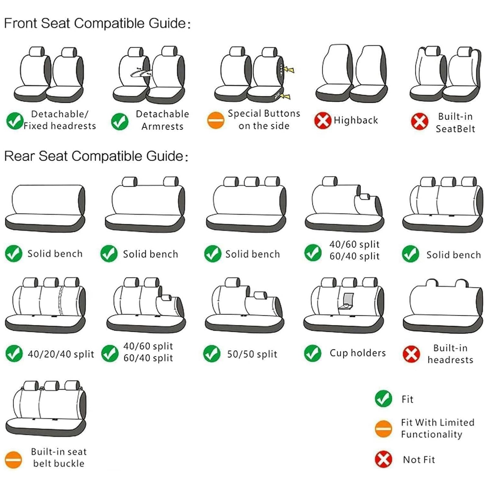 Autositzbezüge Sets Für Fiat 500L Living(351)/500L MPW(351)/500L PRO(330)/500L Trekking(330), Auto Sitzbezüge Leder Sitzschoner Vorne Hinten Schonbezüge Wasserdicht Innenraum Zubehör Autositz
