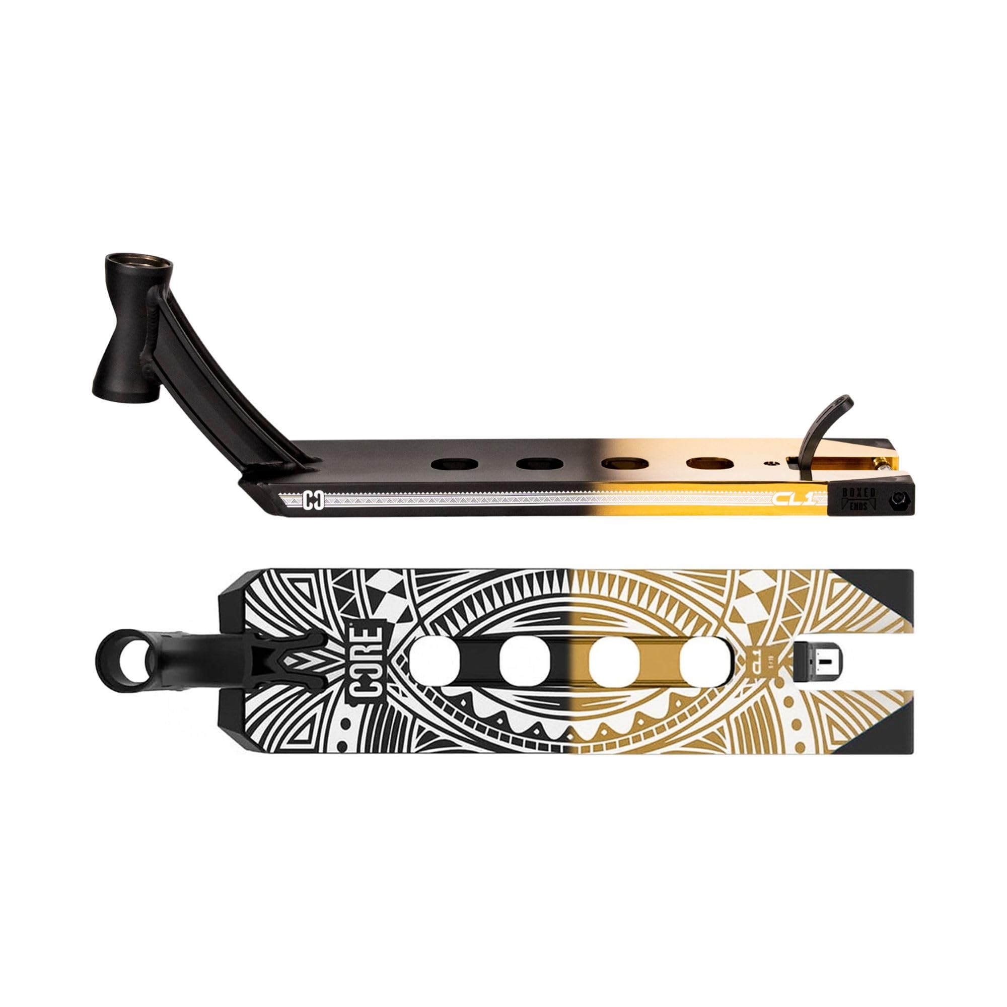 Core CL1 Stunt Scooter Deck 5 x 19 - Pro Lightweight Deck for Stunt Scooters & Custom Scooters, Grip Tape included, Perfect for Skatepark riding - Gold/Black Split