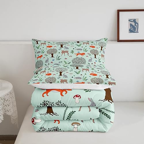 Vista 4 de Erosebridal Juego de funda de edredón de animales de granja, tamaño individual, juego de ropa de cama de dibujos animados de conejo, ciervo, zorro