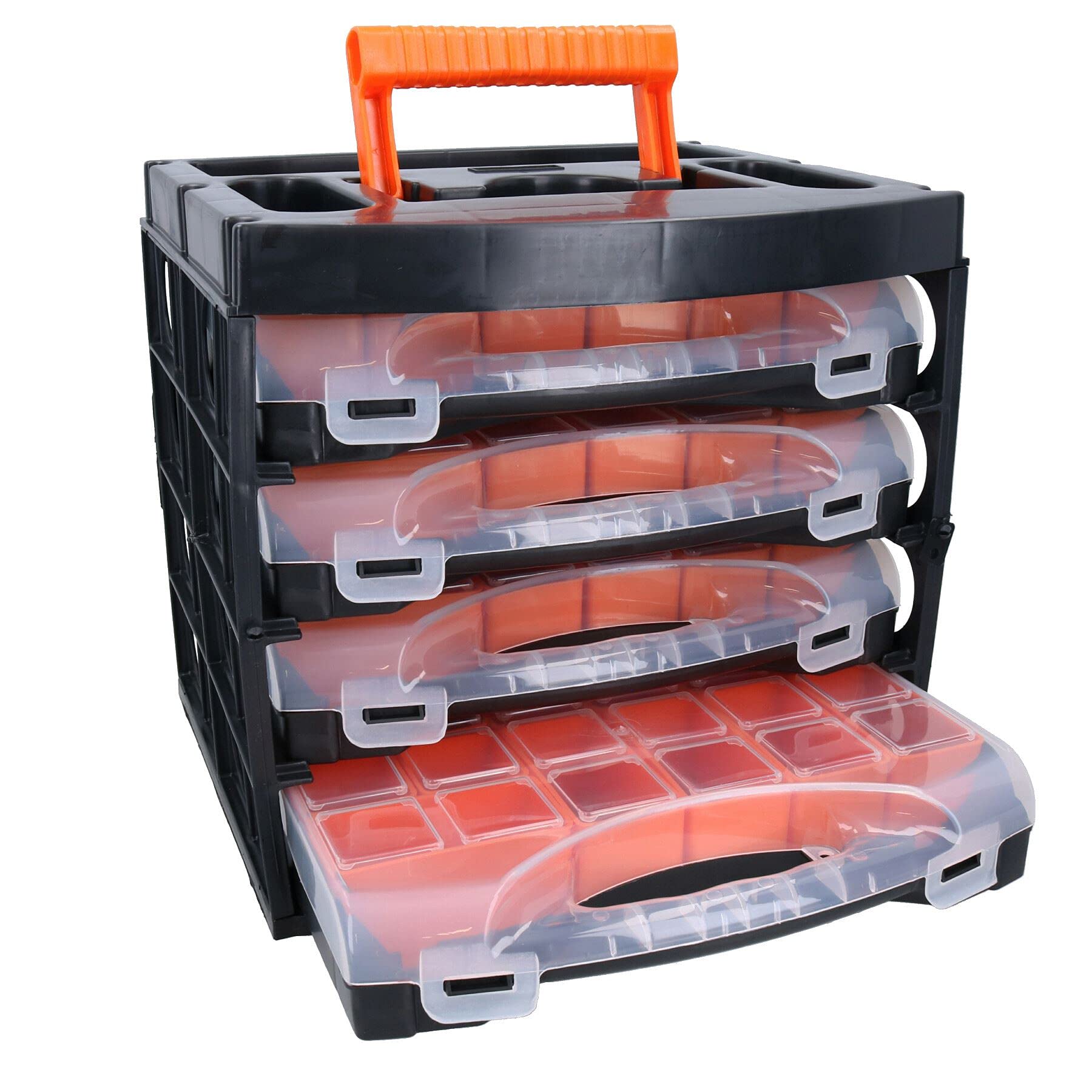 Ab Tools Black,Orange 4 Tray Poly Tool Storage Organiser Case Holder With Removable Compartments