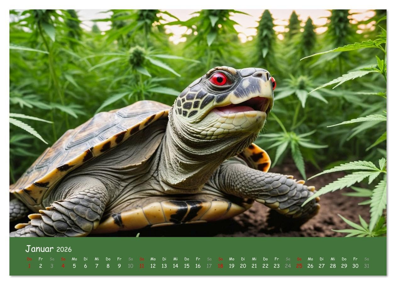 Tiere auf Gras - Der verrückte Cannabis-Kalender voller bekiffter Tiere (hochwertiger Premium Wandkalender 2026 DIN A2 quer), Kunstdruck in Hochglanz: ... Motiven fürs ganze Jahr. (CALVENDO Tiere)