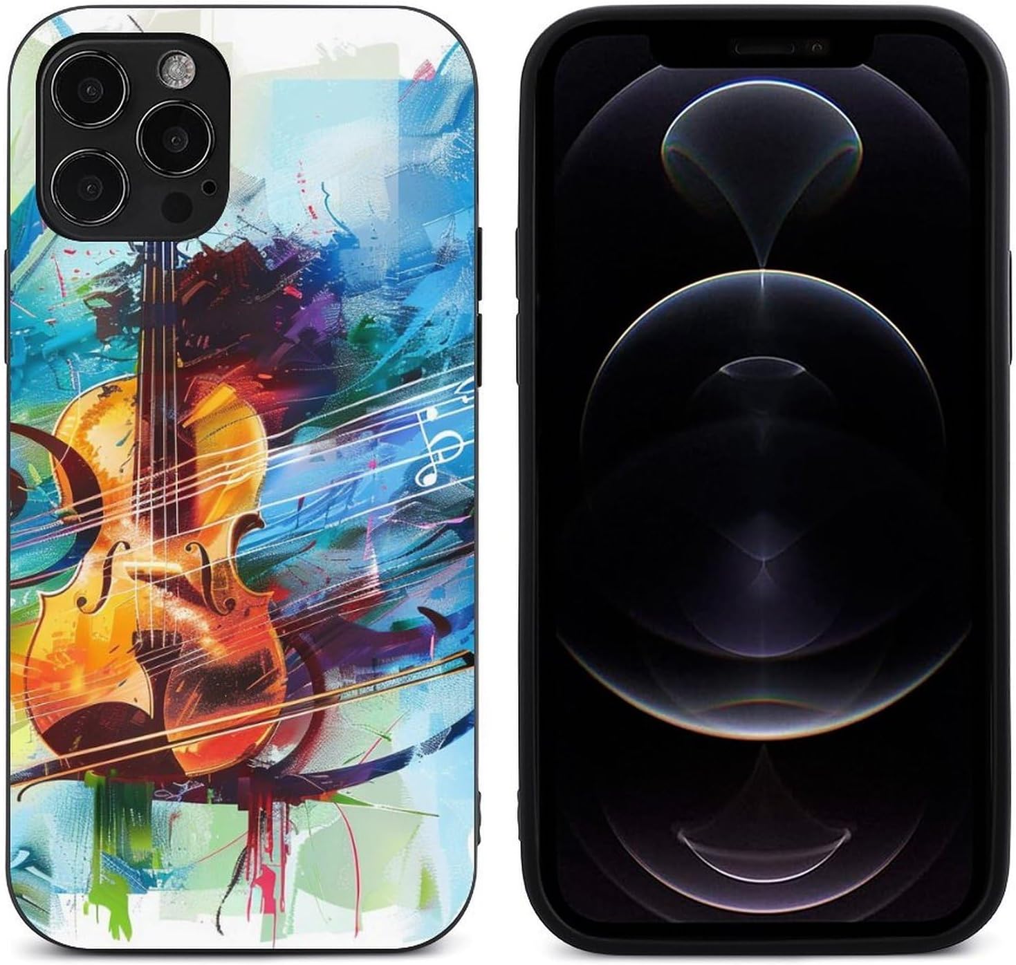 Music Guitar Print Phone Case for iPhone 12 Pro Caese TPU Shockproof Cell Cover with Supports Wireless Charging, Anti Yellowing, Black