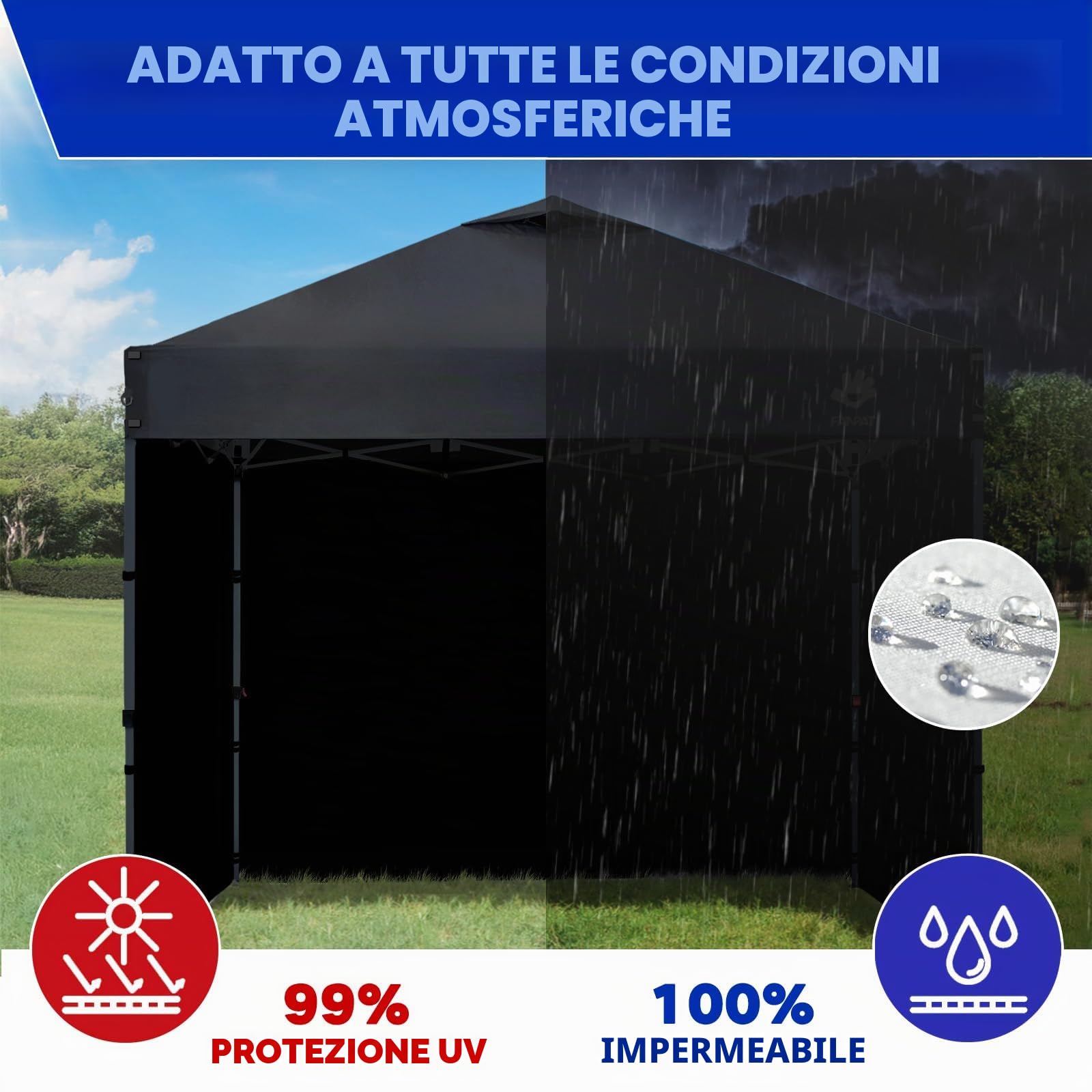 Fanpat 3 Pareti Laterali per Gazebo, gazebo impermeabile, 3 x 3 parti laterali, gazebo, 99% protezione UV, solo 3 pareti laterali, tenda a baldacchino non inclusa nella confezione (Nero, 3PCS)
