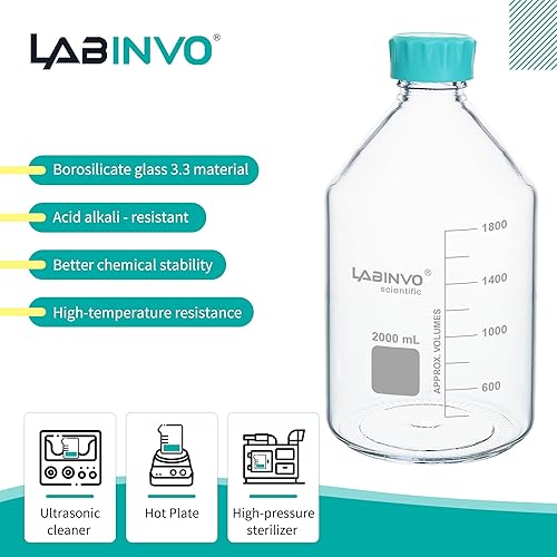 Vista 13 de Botellas redondas de vidrio, 12 piezas de botella de almacenamiento de reactivo de vidrio de borosilicato vol.3.4 fl oz con tapón de rosca GL45