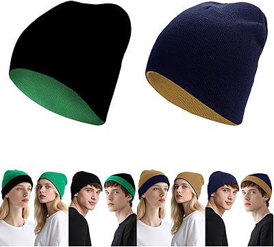 ZOORON Reversible Skull Caps for Men Women Reversible Beanie with -Double Side Warm Winter Fisherman Beanie