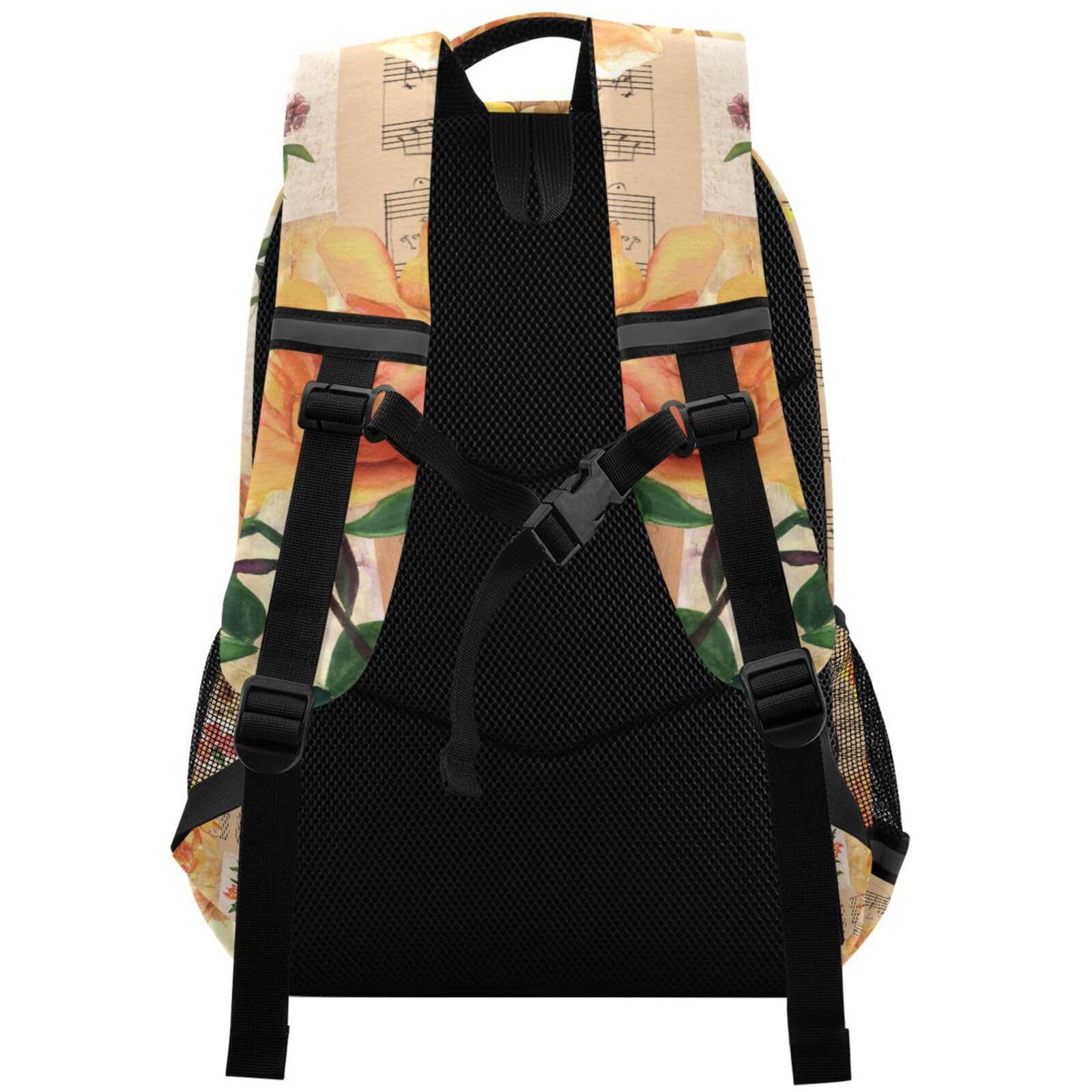 Vintage Rosen Schmetterlinge Notenrucksack für Kinder Schultasche Studenten Jungen Mädchen Büchertasche Elementar Reiserucksack Tagesrucksack Laptoptasche, gelb, 29.5x17.5x42.5cm