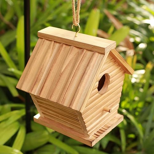 Miniatura 6 de STARSWR Casa de pájaros para exteriores, pajarera al aire libre para cardenales de pinzón azul, casas de pájaros colgantes de madera, fácil de