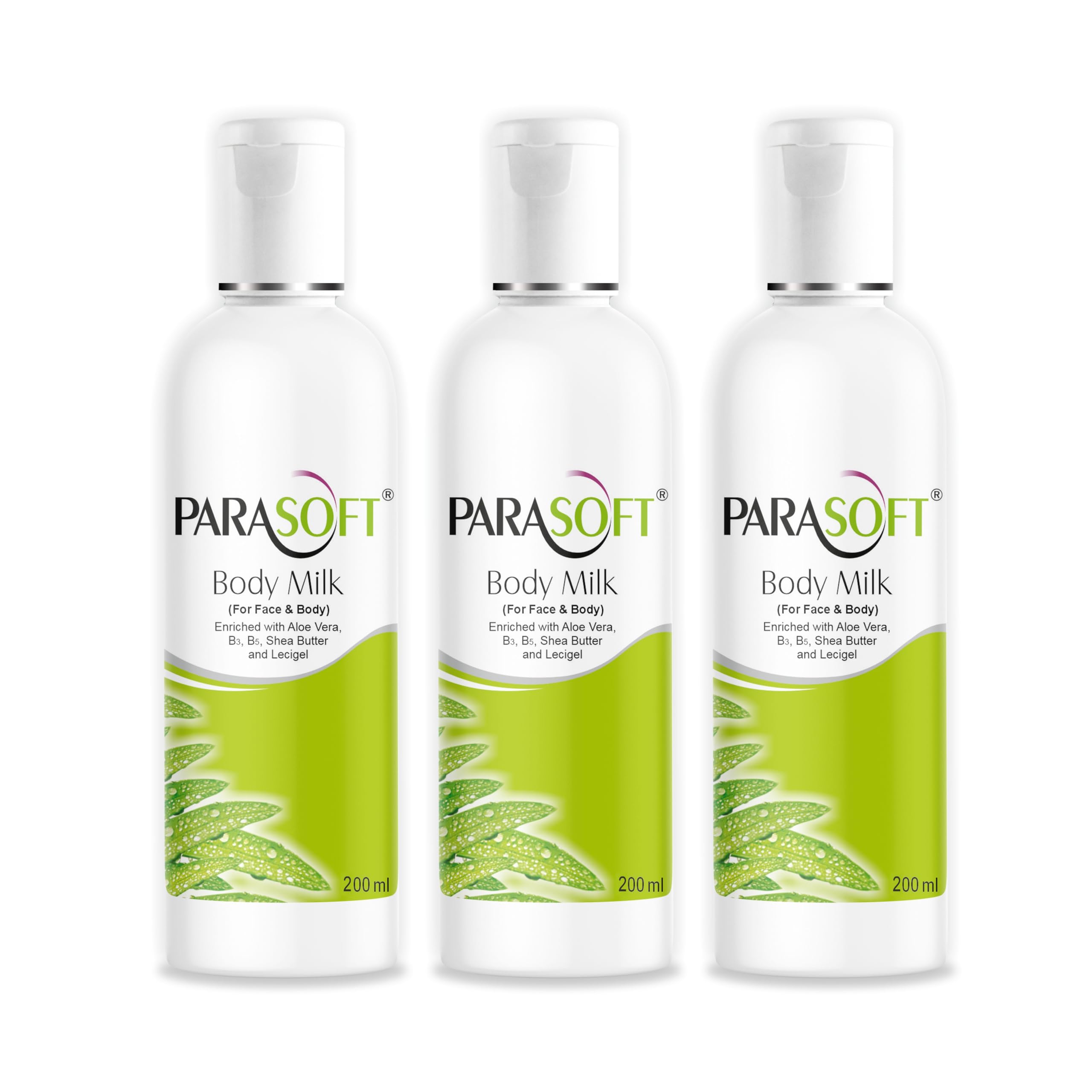 Body & Face Nourishing Body Milk Lotion With Aloe Vera, Shea Butter, Vitamin B3 & B6 for Dry Skin, Non-Sticky Hydrating Moisturizing Lotion, Ideal for Acne-Prone Skin - 200 ml (Pack of 3)