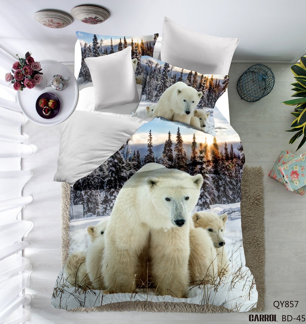 CocoQueenCocoQueen 3d Printing North White Bear 3pc Bedding Set Cover Pillowcase Multi Color Cotton Microfiber Queen Size