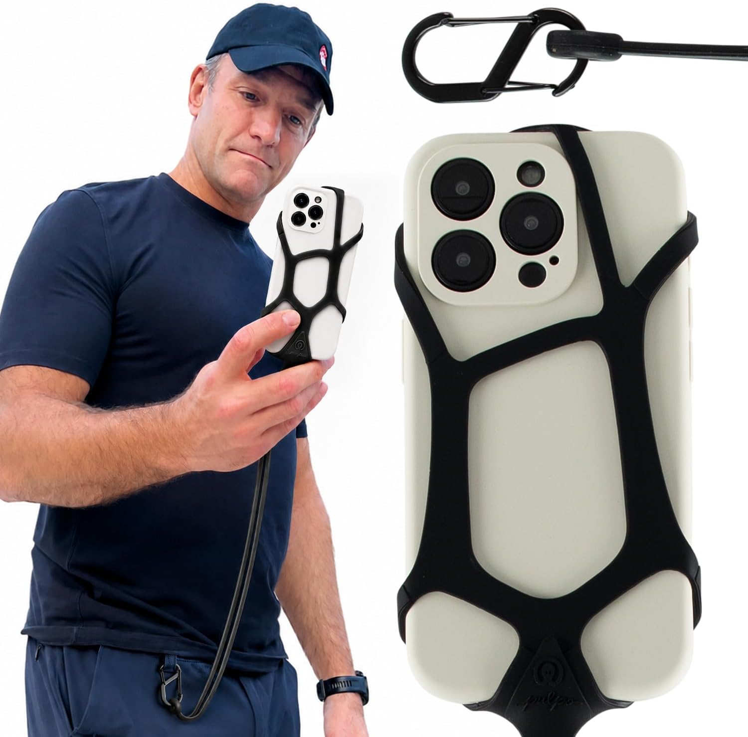 - Pulpo Safety Cell Phone Lanyard Black Fits Smartphones 6.1" to 6.8” - Anti Theft Phone Strap for Men & Women, Lanyards for Phones, Hiking Phone Holder & Cellphone Lanyard, Silicone Crossbody Straps