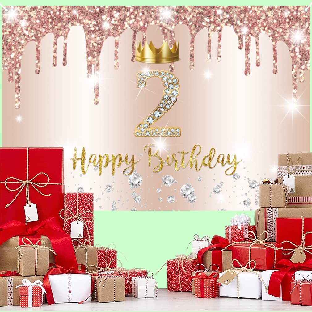Deko Zum 2. Geburtstag Für Mädchen – „Happy 2nd Birthday“ Hintergrund, 150 X 90 Cm Vinyl, In Roségold