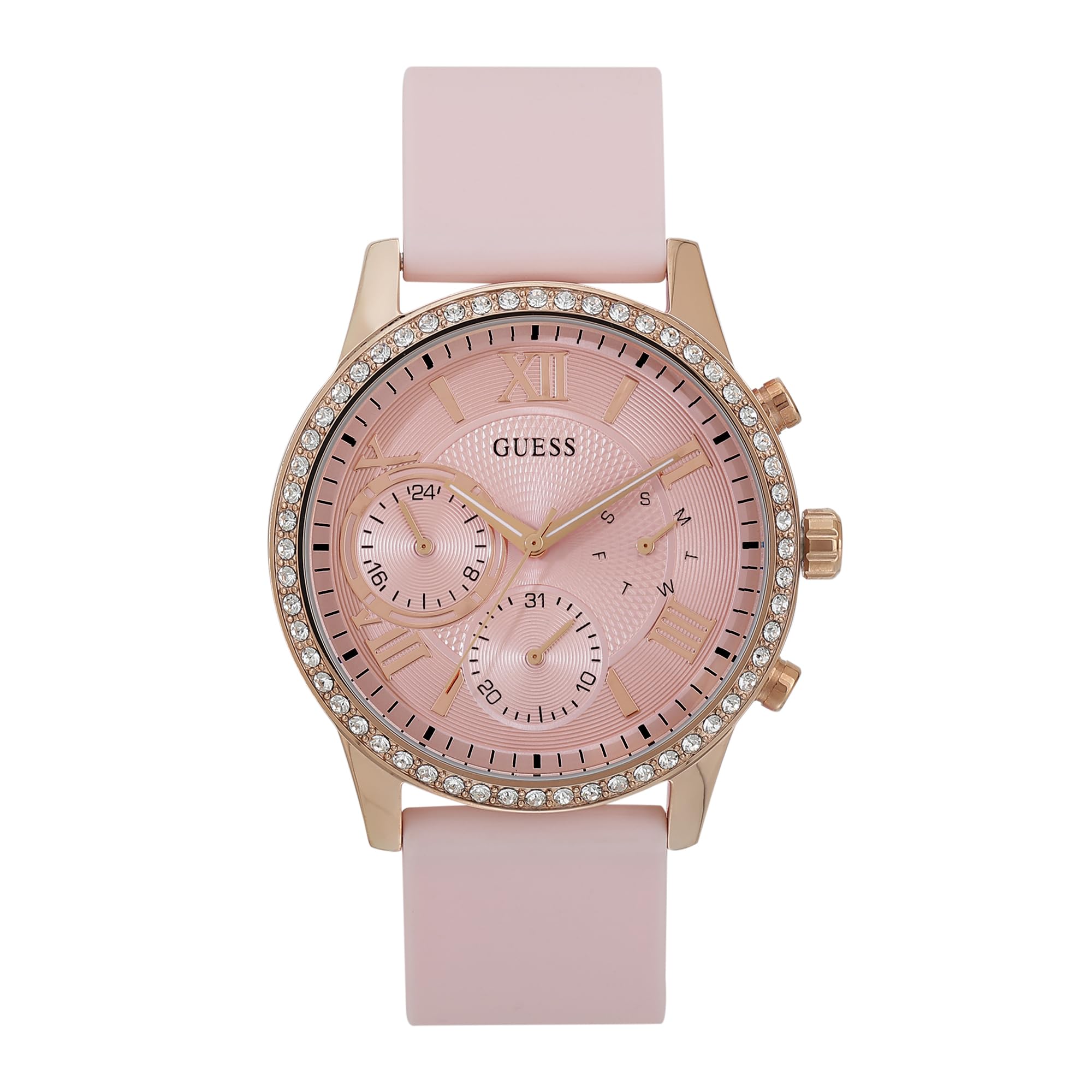 GUESS Women Champagne Round Stainless Steel Dial Analog Watch-U1135L2M (B0BLQR21TF) Amazon Price History, Amazon Price Tracker