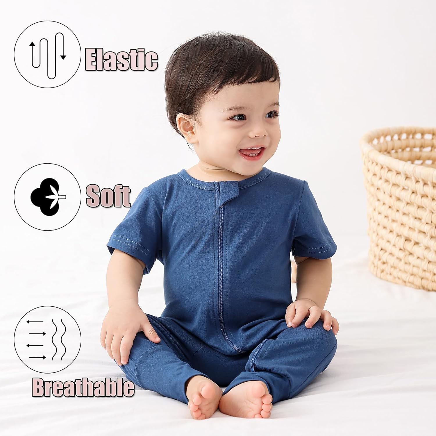 Feidoog Toddler 2 Pack Baby Zipper Rompers Cotton Short Sleeve One Piece Jumpsuit Outfits