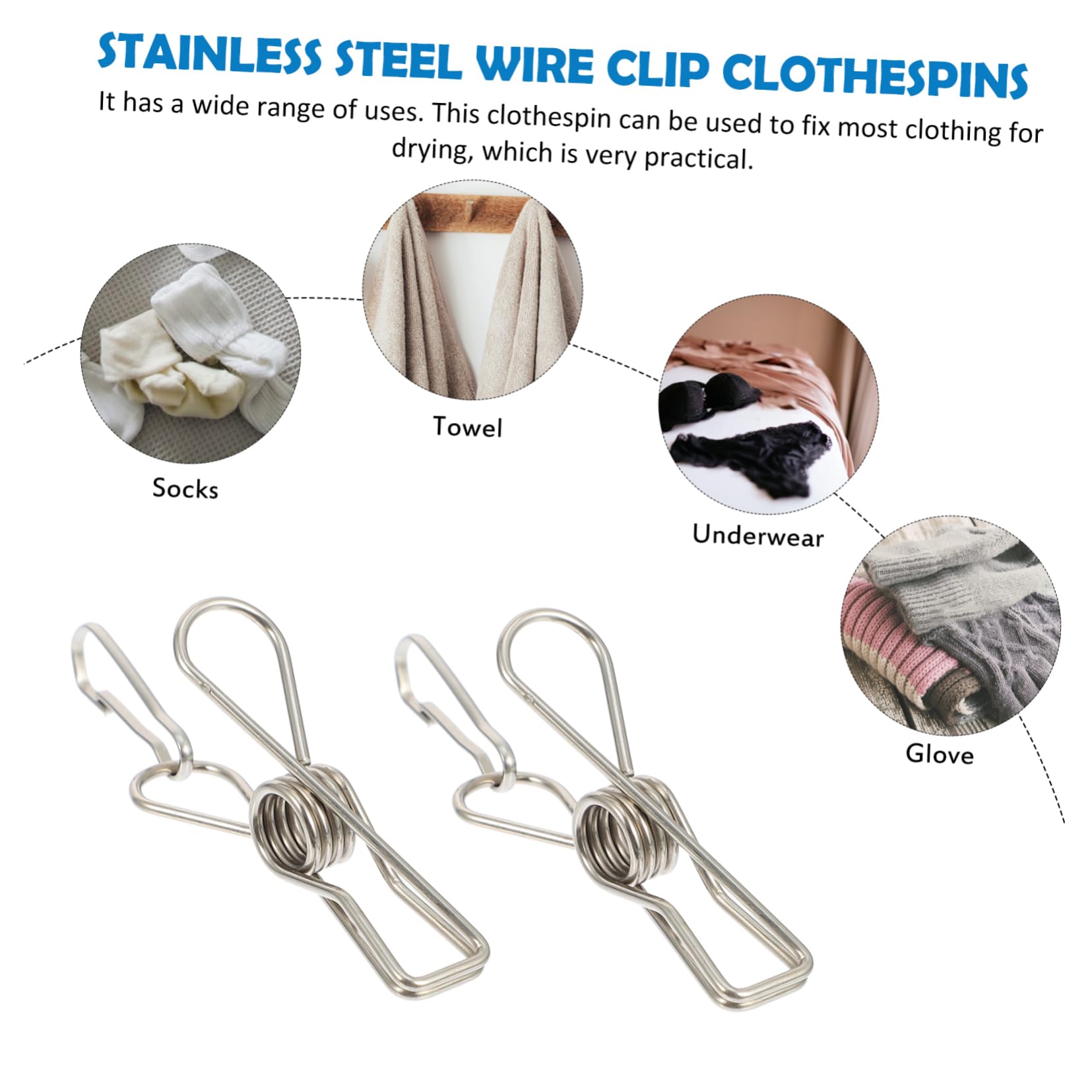 Pinzas de ropa de acero inoxidable para colgar en la ropa, 20 piezas de abrazadera de acero inoxidable resistente al viento, clip de acero inoxidable simple resistente al viento