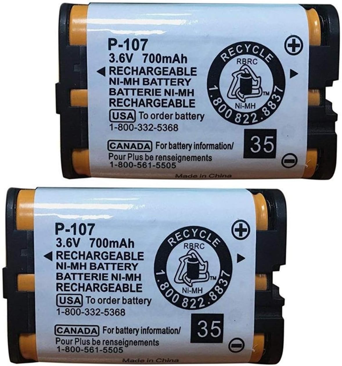 BAOBIAN3.6v 700mAh HHR-P107 Rechargeable Cordless Phone Battery Compatible with for Panasonic HHR-P107 HHRP107 HHR-P107A HHRP107A Cordless Telephone (Pack of 2) BAOBIAN