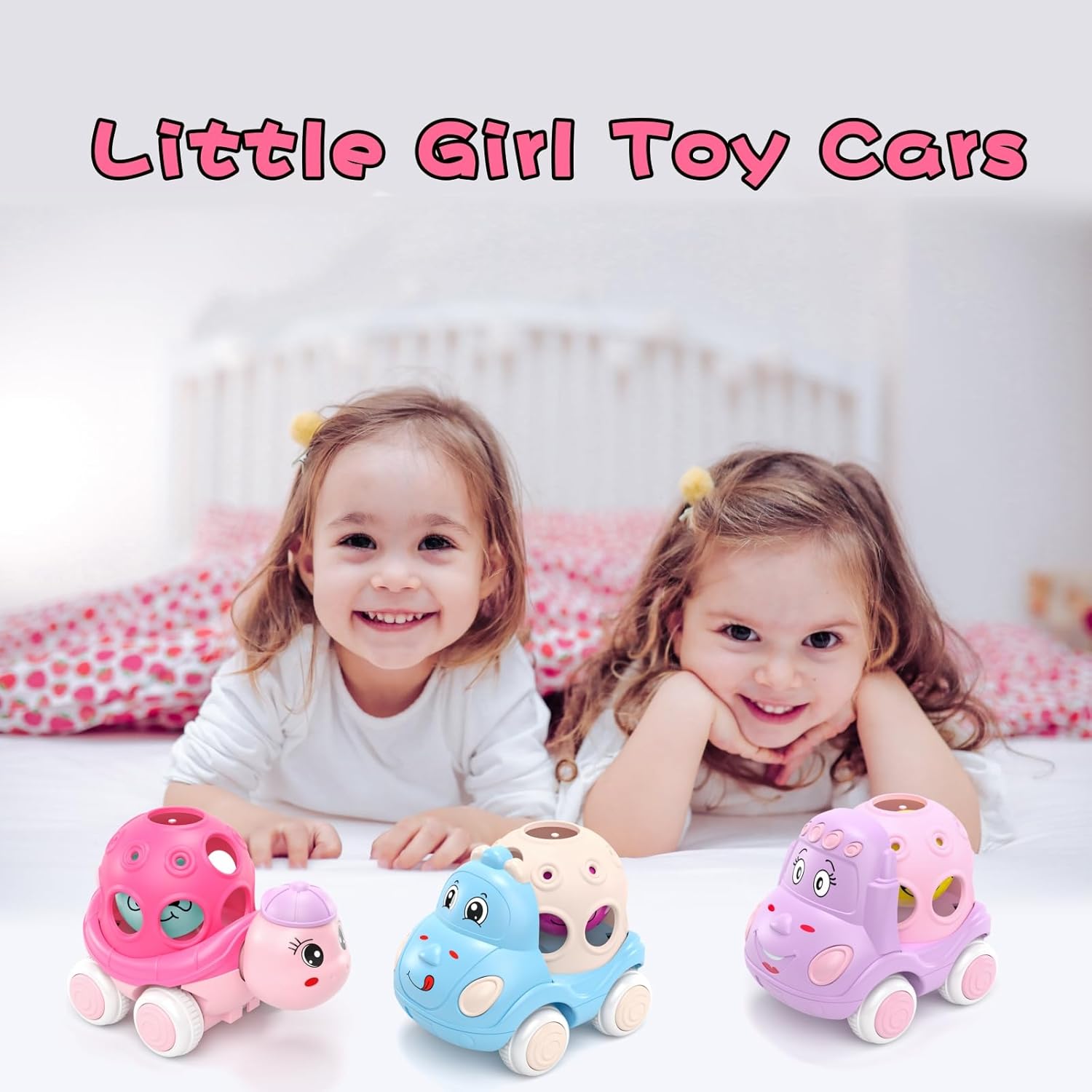 Pink Toys Cars for Toddler Girls, Push N Go Friction Car Toys Rattle Truck for Toddlers, Birthday Presents for Girl, Valentines Day Gift for Girls