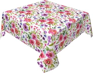 Spring Summer Tablecloth Square - Floral Table Cloth 54x54 Decorative for Kitchen Party Picnic Dinner Party Decor Flower Wildflowers Multicolor