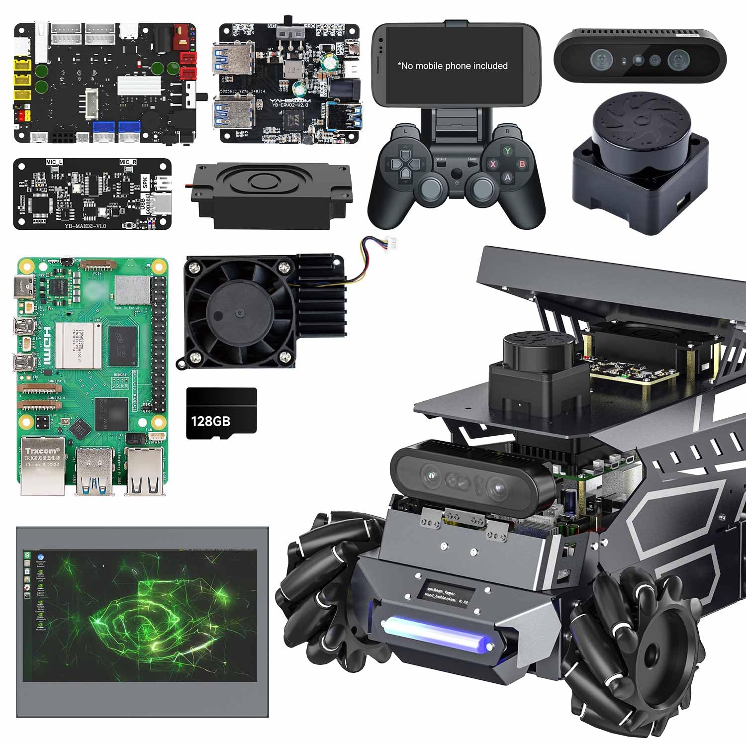 Yahboom ROS2 Robotic for Raspberry Pi 5, AI Large Language Models AI Vision Data,3D SLAM Navigation Supports ROS2 Python Education, ROS Development
