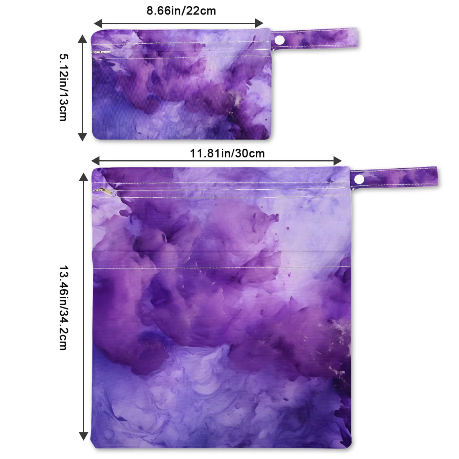 2 Set Abstract Art Wet Dry Bags for Baby Cloth Diapers Waterproof Reusable Storage Bag for Travel,Beach,Pool,Daycare,Stroller,Gym,Laundry,Dirty Clothes,Swimsuits Wet Clothes, Gradient Purple Wet Bag
