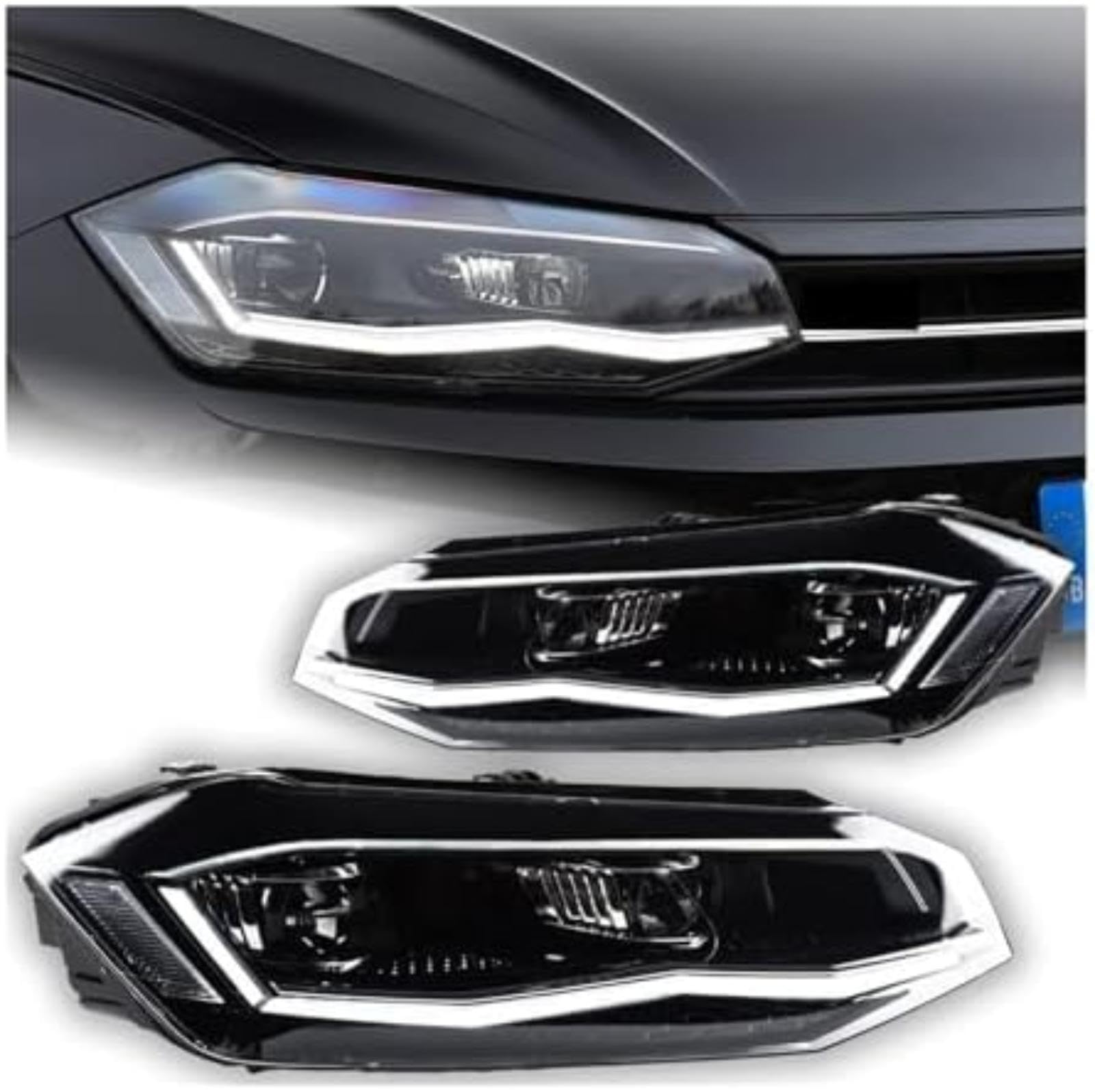 Dla Vw, dla Polo 2017-2021 reflektor obiektyw projektora lampa czołowa samochodu reflektory sygnał Drl przednie lampy samochodowe reflektor włącz (Right Hand Drive Silver All LED)