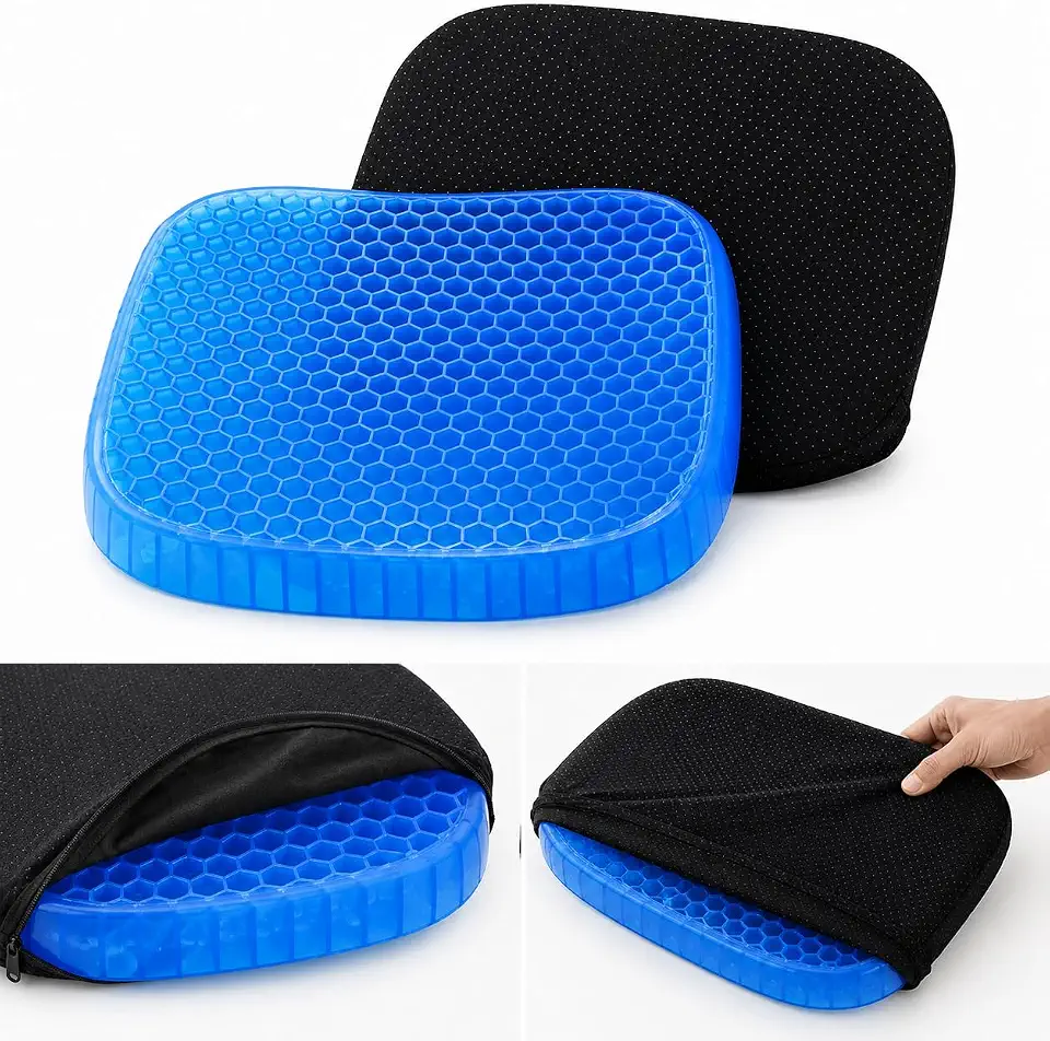 Almofada Ortopédica Gel Colmeia Assento Ergonômico Alívio Dor Lombar Cóccix para Cadeira Escritório Carro Antiescaras com Capa Removível e Lavável