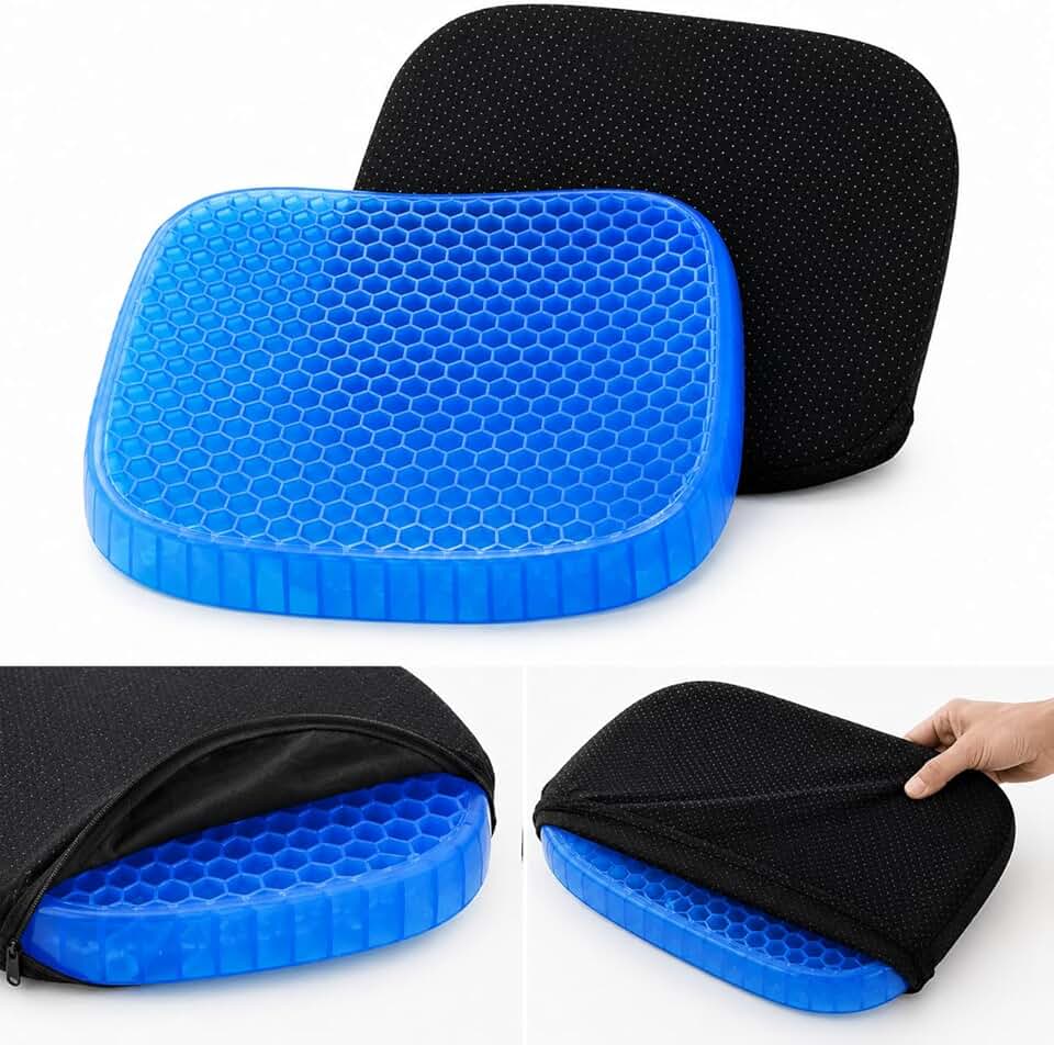 Almofada Ortopédica Gel Colmeia Assento Ergonômico Alívio Dor Lombar Cóccix para Cadeira Escritório Carro Antiescaras com Capa Removível e Lavável