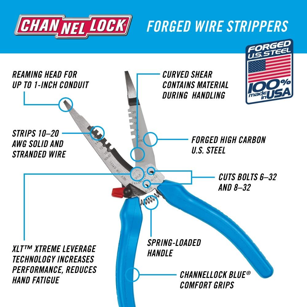Channellock - 7-1/2 Forged Wire Stripper Cuts (968), Factory, 7.5