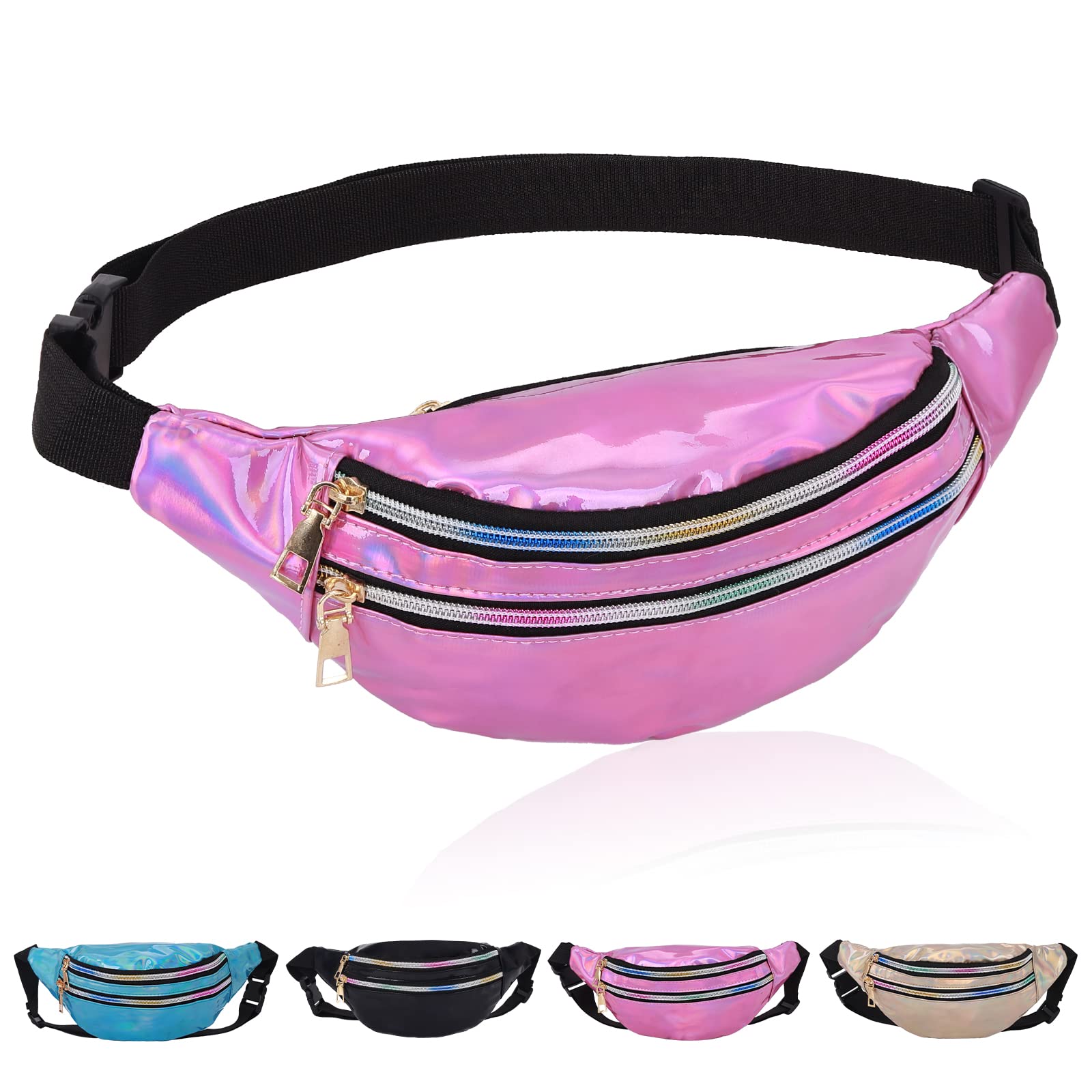 Jodsen Riñonera Holográfica,Moda PU Cuero Riñonera,Riñonera Neón Impermeable,riñonera de Viaje Ligera Riñonera Vacaciones Riñonera Vacaciones para Deportes Correr Senderismo,Señoras Mujeres Niñas (Pink)