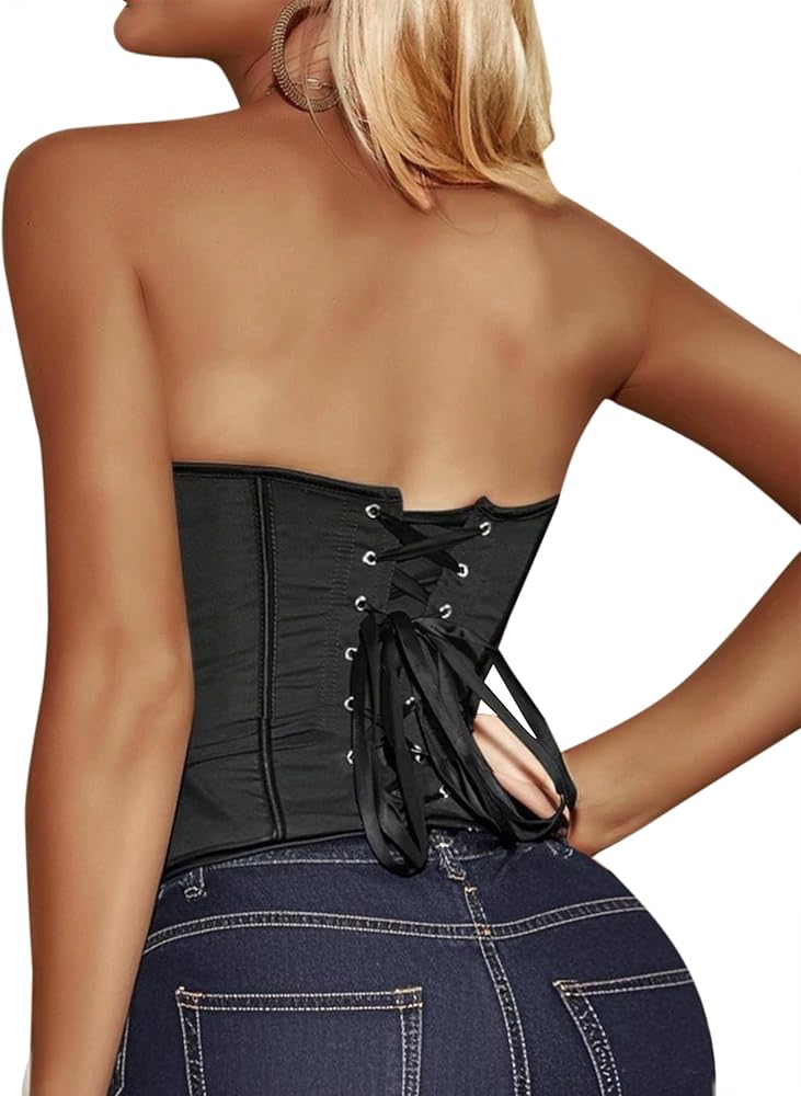 Benfoly Women's Lace up Boned Overbust Corset Tube Top Strapless