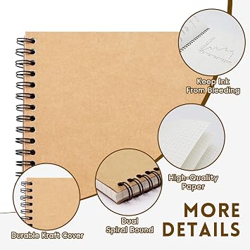 12 Pack A5 Spiral Notebooks, 120 Lined Pages, 80gsm Thick Paper, Kraft Cover, 360° Double Wire Binding, Coil Notepads for Work, University, Note Taking & Travel