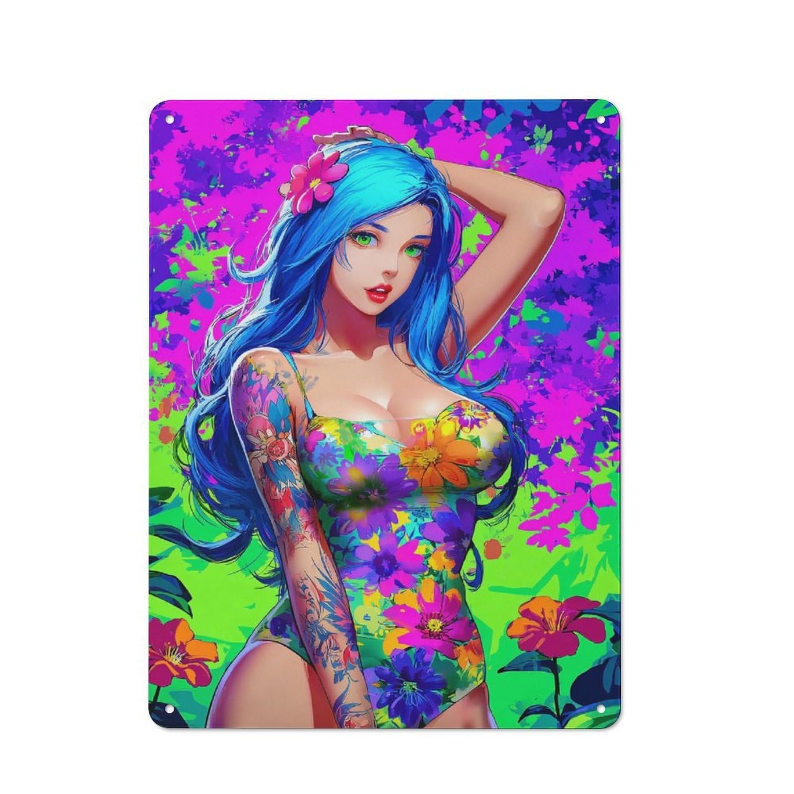 Junmoney Floral Fantasy Vibrant Artwork Retro Tin Wall Plaque 40X30cm For Garage Or Workshop, A Metal Wall Feature For Garages And Tool Rooms