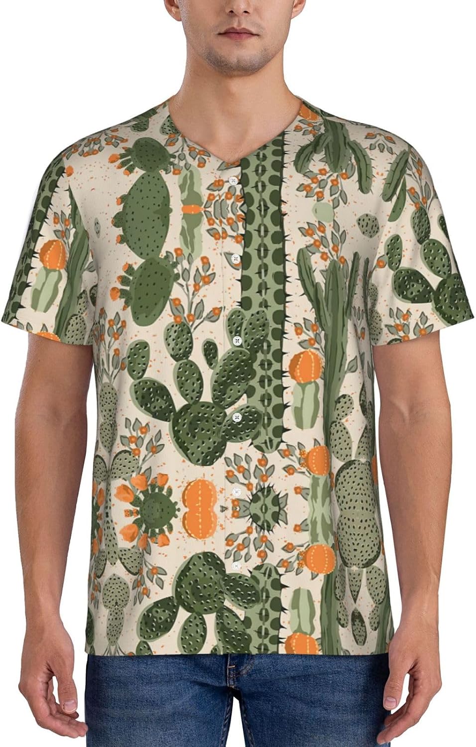 Green Cactus Stylish Softball Jersey,Personalized and Breathable Baseball Button Down for Men for All Seasons and Occasions