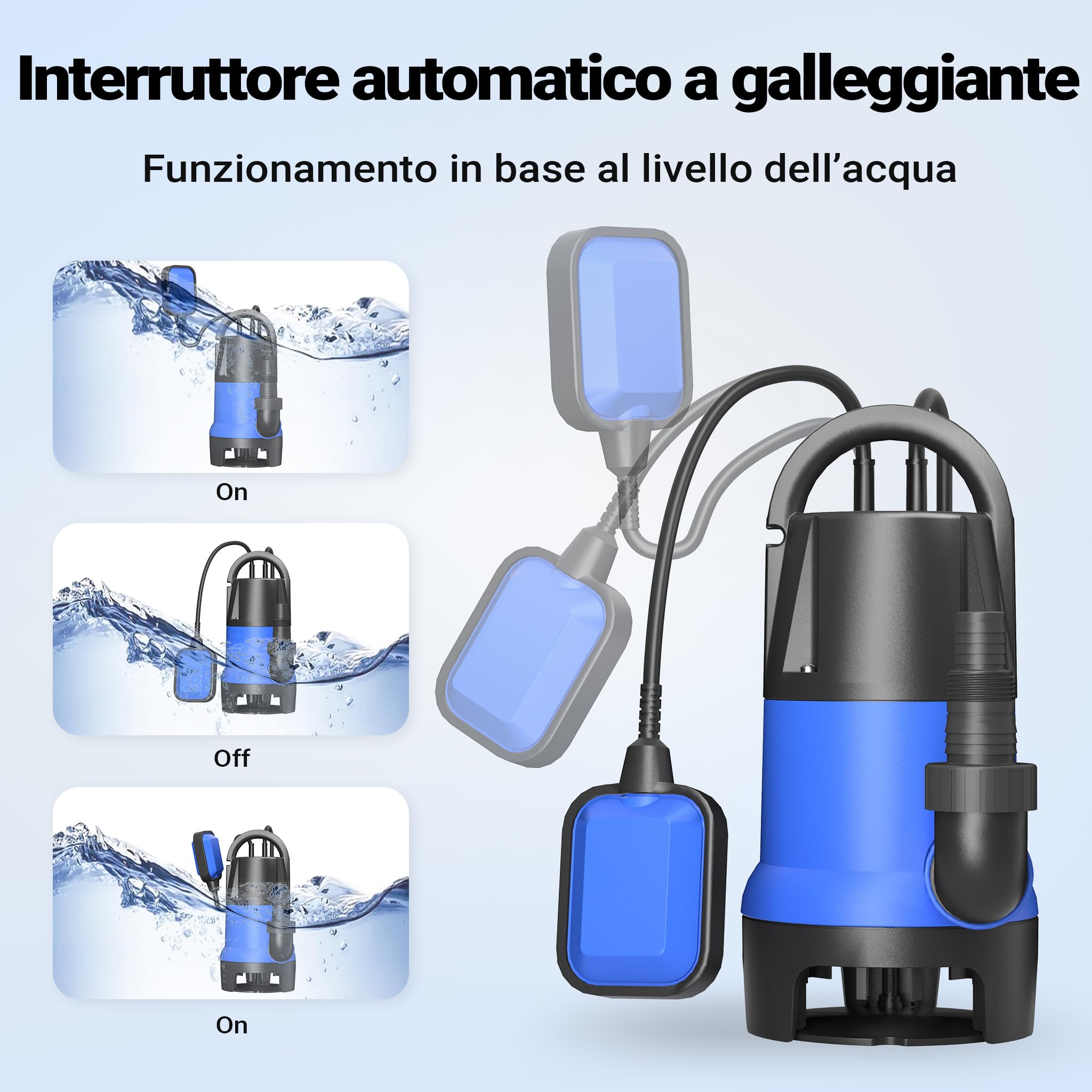 Wiltec Pompa sommersa acque nere 1100 w 15000 l/h Elettropompa a immersione per pozzo giardino