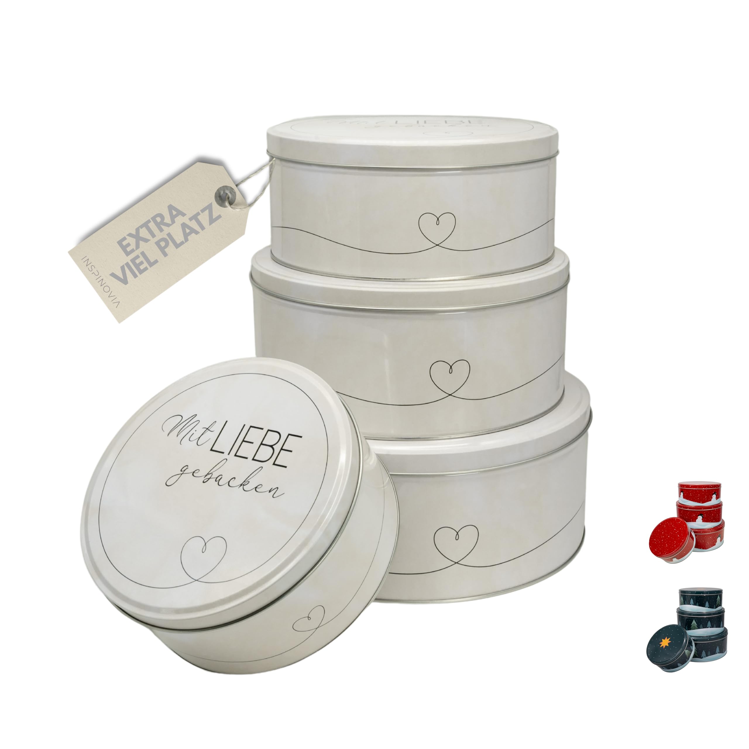 Keksdosen 4er Set | Ideal für Weihnachtsplätzchen & andere Leckereien | 4 Größen im Set | Gebäck & Aufbewahrungsdosen in bezaubernden Designs für viele Anlässe (Mit Liebe gebacken)