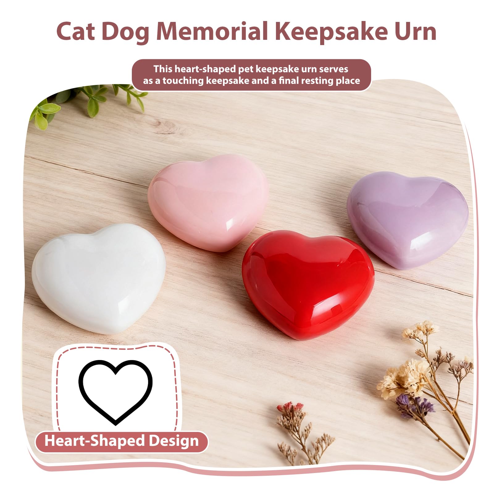 Urna in ceramica a forma di cuore per ceneri di animali domestici, urna commemorativa per gatti e cani, regalo per funerale o ricordo (bianco)