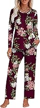 Anyhold Women's Fall 2 Piece Pajama Sets Long Sleeve Ladies Pjs Lounge Sleepwear with Pockets