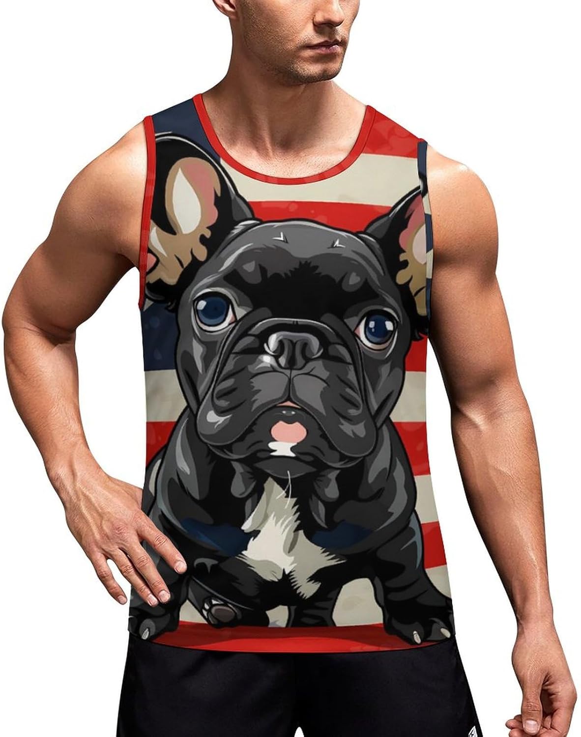 French Bulldog Men's Tank Top Sleeveless Muscle Shirts Vest Beach T Shirts for Workout Gym