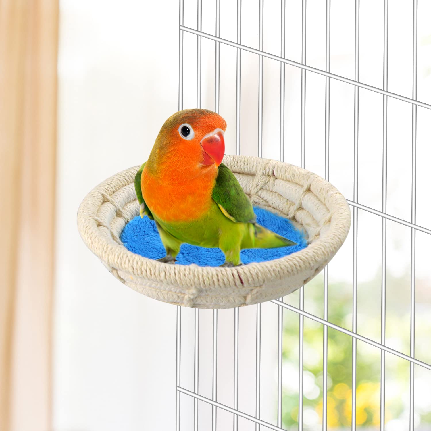 Cama Nido de cría de pájaros, Hecha a Mano, de algodón, Cuerda de cáñamo, para Loro Periquito, Periquito, cacatúa, conura, Canario, pinzón, Amor.