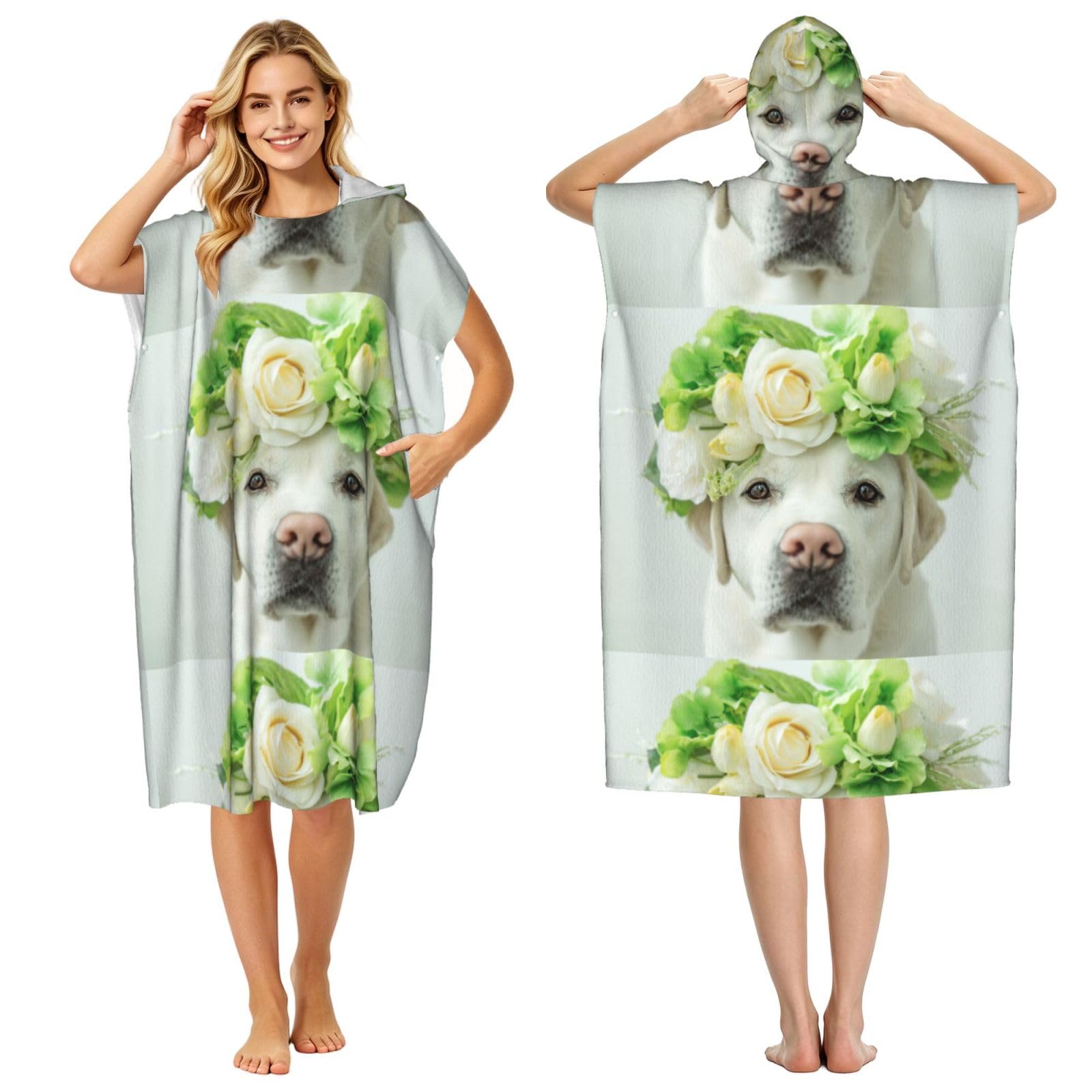 Poadnly Funny Labrador Retriever Puppy, Adult Hooded Beach Towel 90 x 110 cm,Changing Bath Robe, Surf Poncho Towel For Women Men