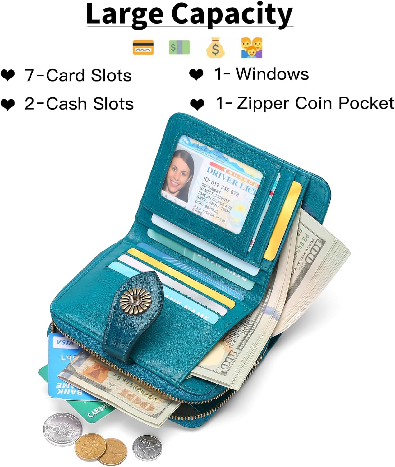 SENDEFN Small Womens Wallet Leather RFID Blocking with Multiple Card Slots and Zipper Coin Pocket - Image 2