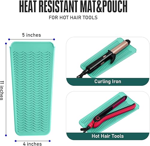 Miniatura 2 de Bolsa de silicona resistente al calor para alisador de cabello, plancha plana, rizador, herramientas de cabello caliente (verde menta, paquete de 2)