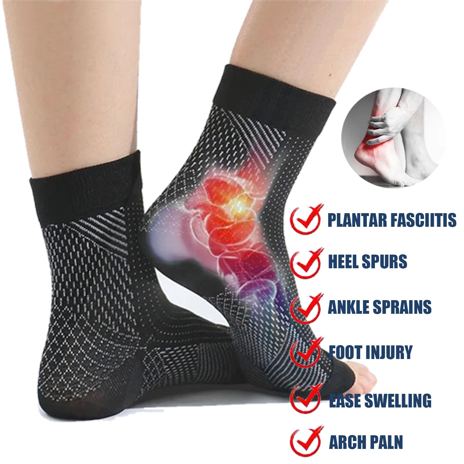 2 Pares Tieberg Calcetines ortopédicos de compresión para hombres mujeres fascitis plantar Calcetines neuropatía calcetines para aliviar el dolor