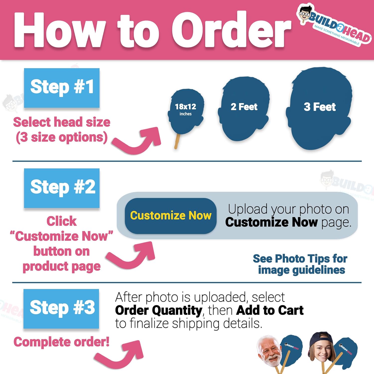 Build A Head - Big Heads Cutout - Custom Cardboard Foam Core - Custom Made Face Cutouts Sign for School Graduation - Huge Cut Out Heads for Graduation Decorations, Props, and Events (3ft., 36" x 24")