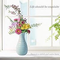 Vista 5 de Florero irrompible para flores, jarrón de plástico con aspecto de cerámica para decoración del hogar, sala de estar, mesa (azul concha)