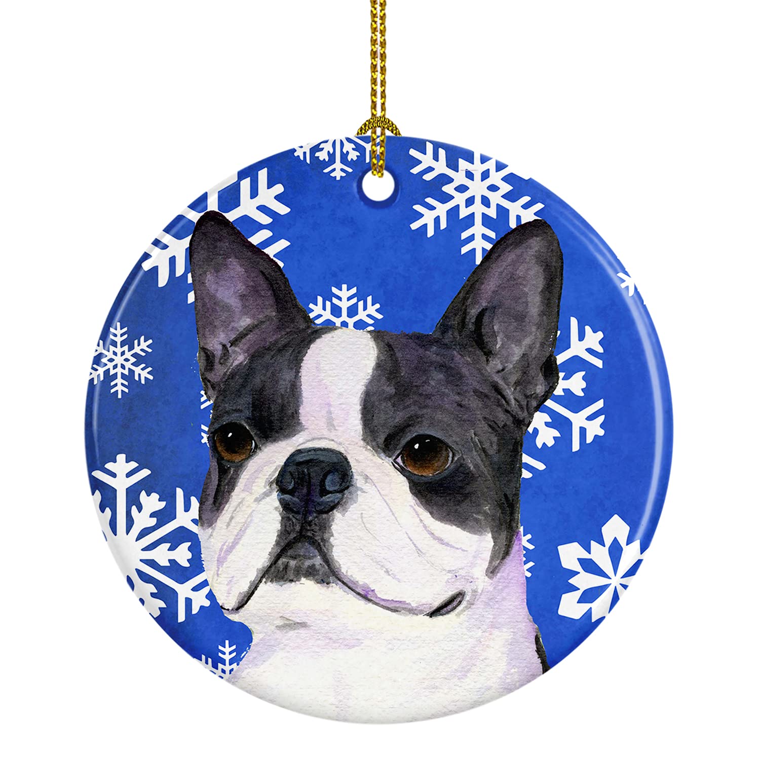 Caroline's Treasures Ornamento Natalizio In Ceramica Boston Terrier: Pallina Multicolore Con Corda Oro
