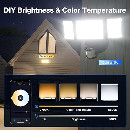 Miniatura 4 de Olafus Luz de inundación LED inteligente de 55 W para exteriores con sensor de movimiento, luz de seguridad WiFi exterior sintonizable de 2700