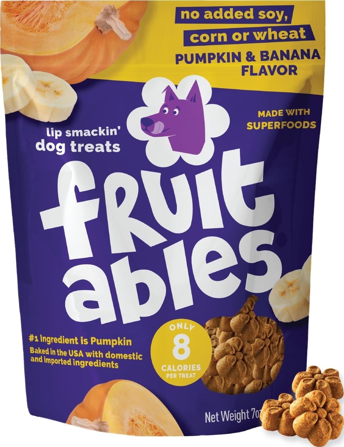 Fruitables Baked Dog Treats, Low Calorie Treats, Pumpkin & Banana, 7oz 7 Ounce (Pack of 1) Pumpkin and Banana