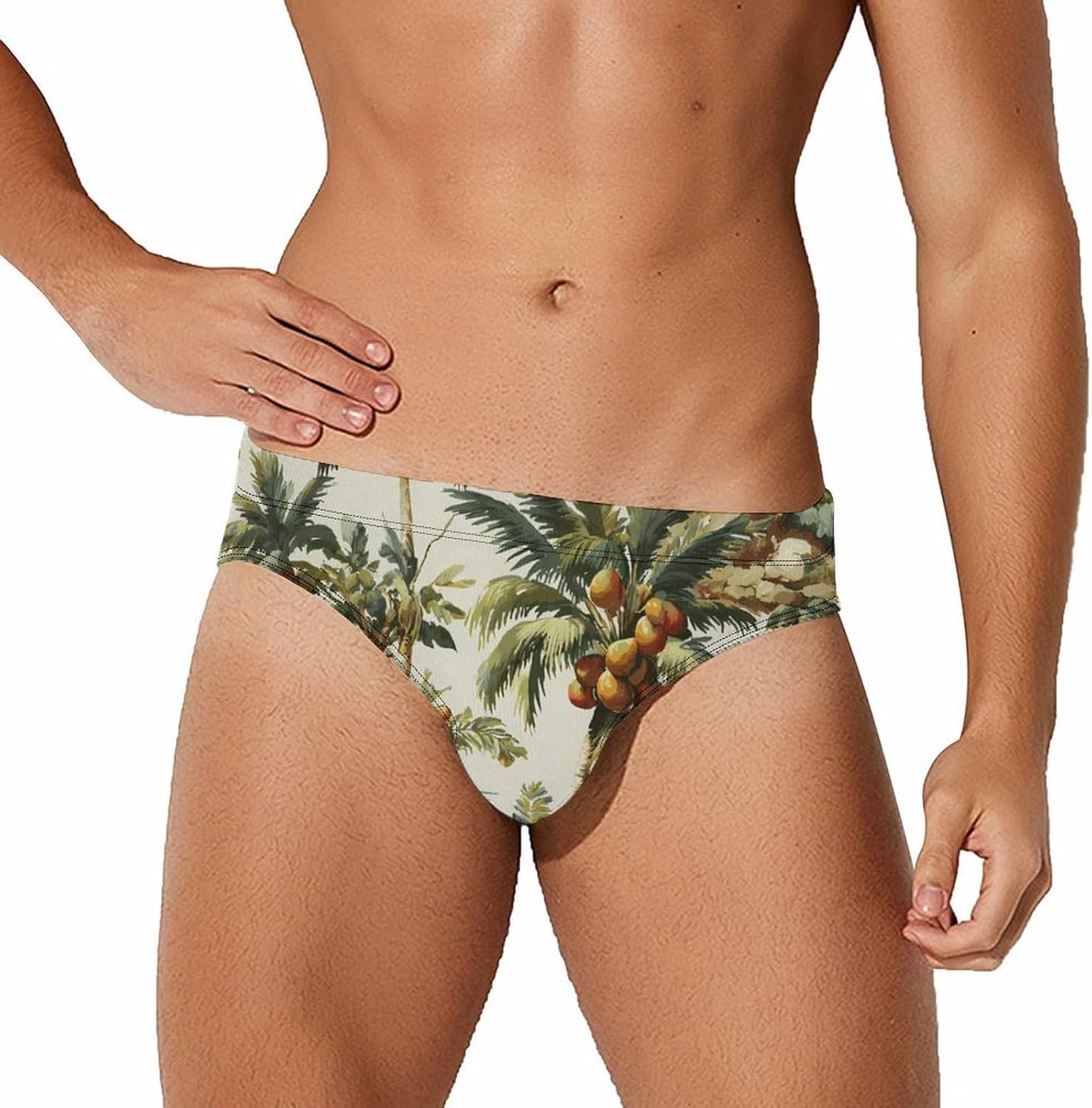 Tropical Island Palms Trees Men's Swimwear Bikini Swimming Briefs Stretchy Swimsuits Board Surf Shorts Trunks